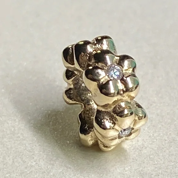 Pandora 14K Gold Flower Spacer with Diamonds - 750436D Retired Rare